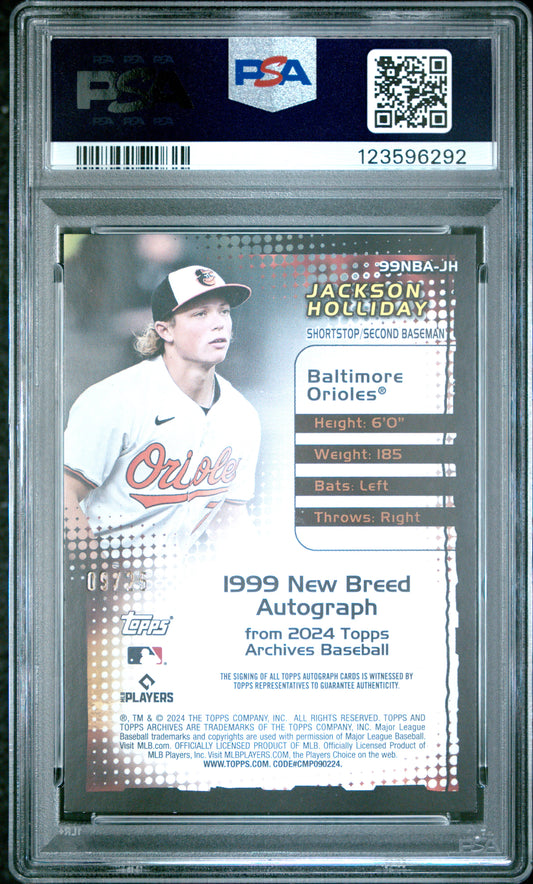 2024 Topps Archives 1999 New Breed Auto Jackson Holliday #99NBAJH Blue /25 PSA 8