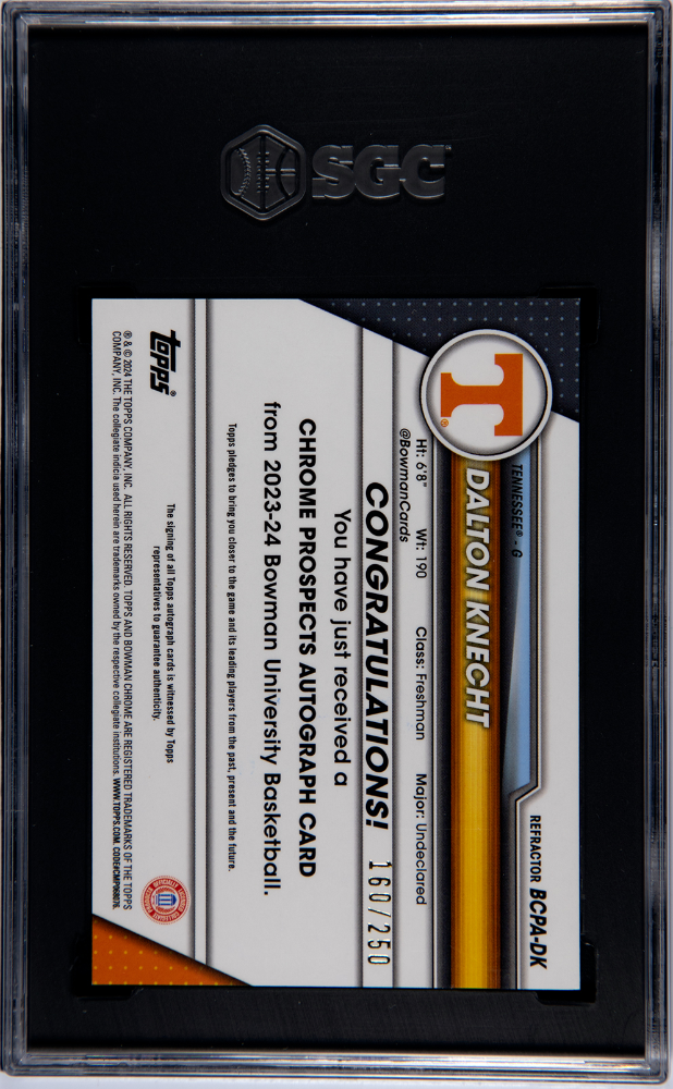 2023-24 Bowman Chrome Dalton Knecht Prospect Autograph Refractor /250 SGC 9.5 Auto 10