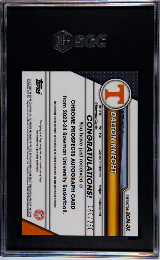 2023-24 Bowman Chrome Dalton Knecht Prospect Autograph Refractor /250 SGC 9.5 Auto 10