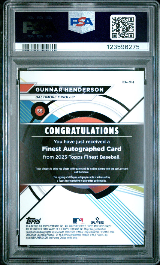 2023 Topps Finest Finest Autographs Gunnar Henderson #GH Gold /50 PSA 9