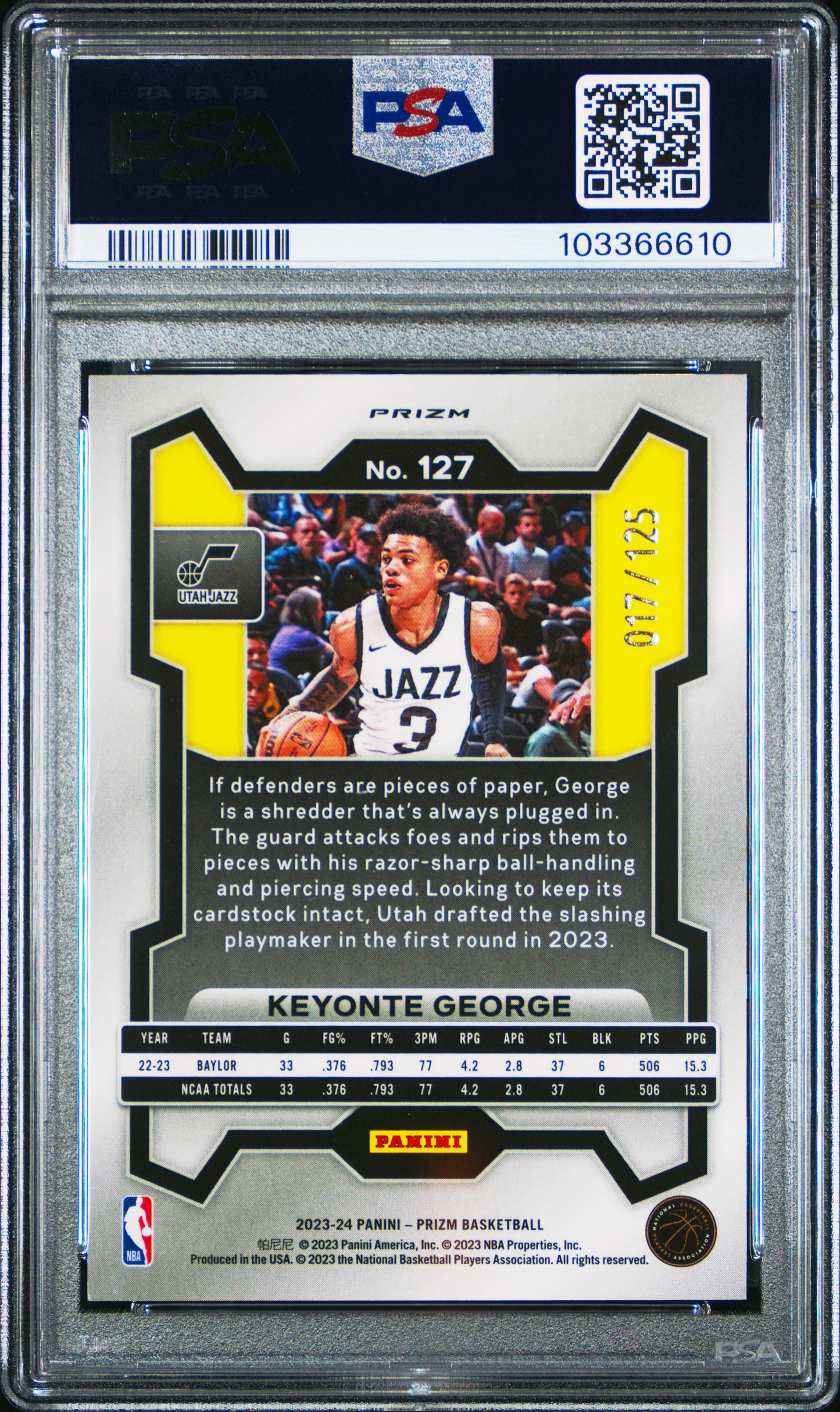 2023 Panini Prizm Keyonte George #127 Blue Ice PSA 10