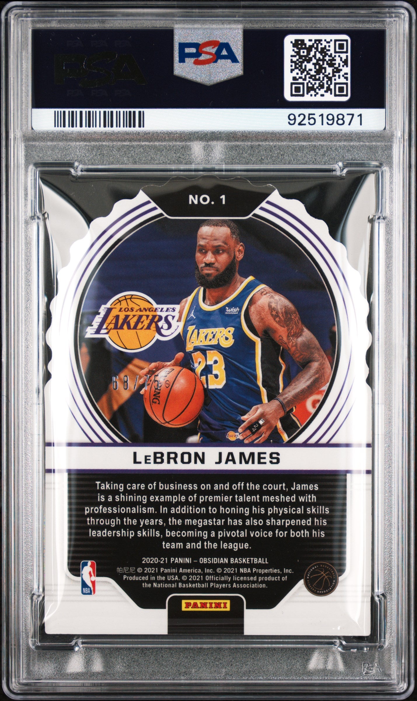 2020 Panini Obsidian Supernova LeBron James #1 Purple PSA 8