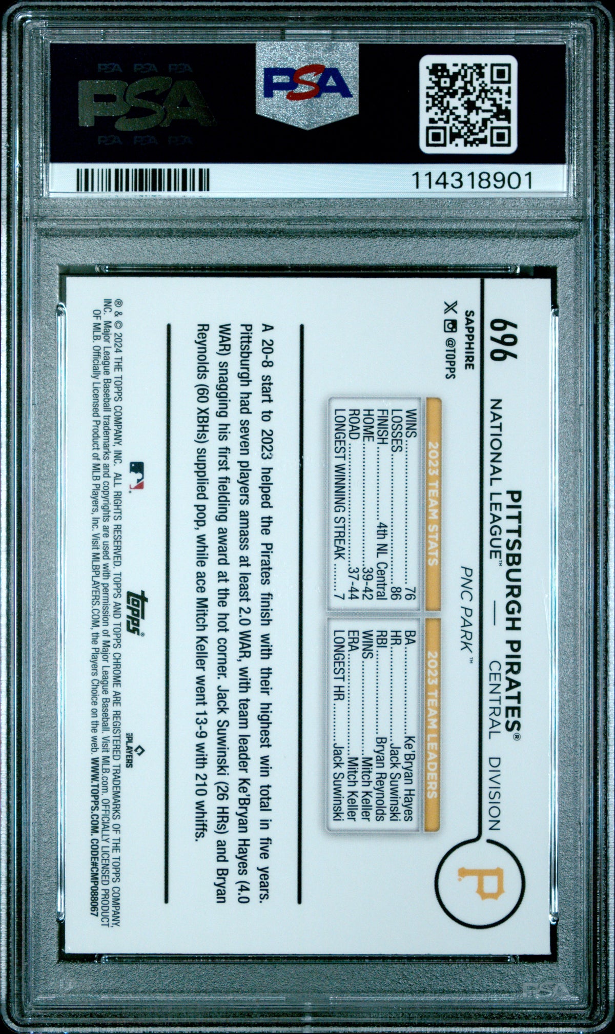2024 Topps Chrome Sapphire Pittsburgh Pirates #696 Orange PSA 9