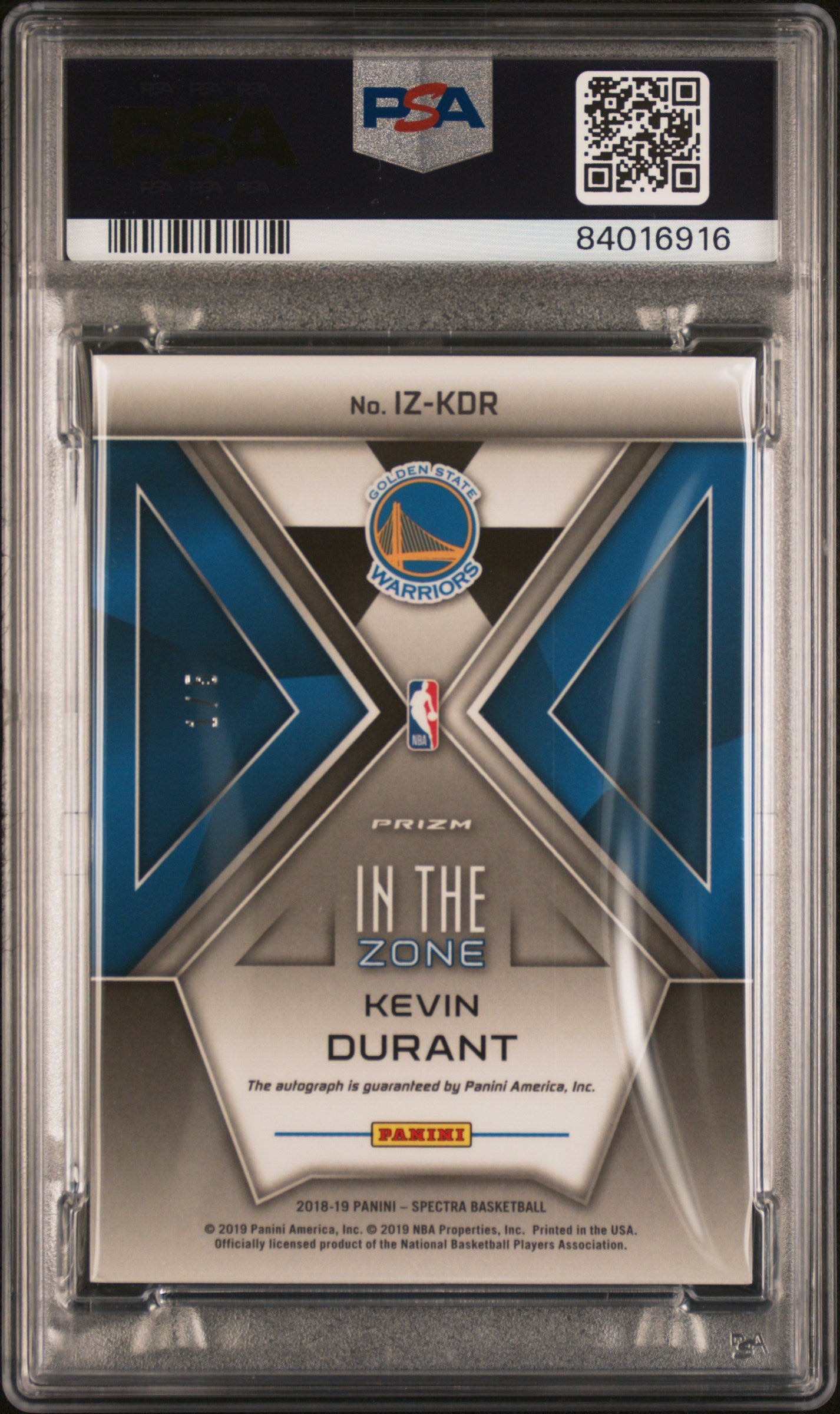 2018 Panini Spectra In The Zone Auto Kevin Durant #IZKDR Neon Orange /5 PSA 9