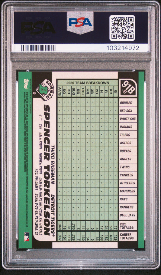 2021 Bowman Chrome 1991 Spencer Torkelson #ST CHR. '91 Aqua Refractor PSA 7