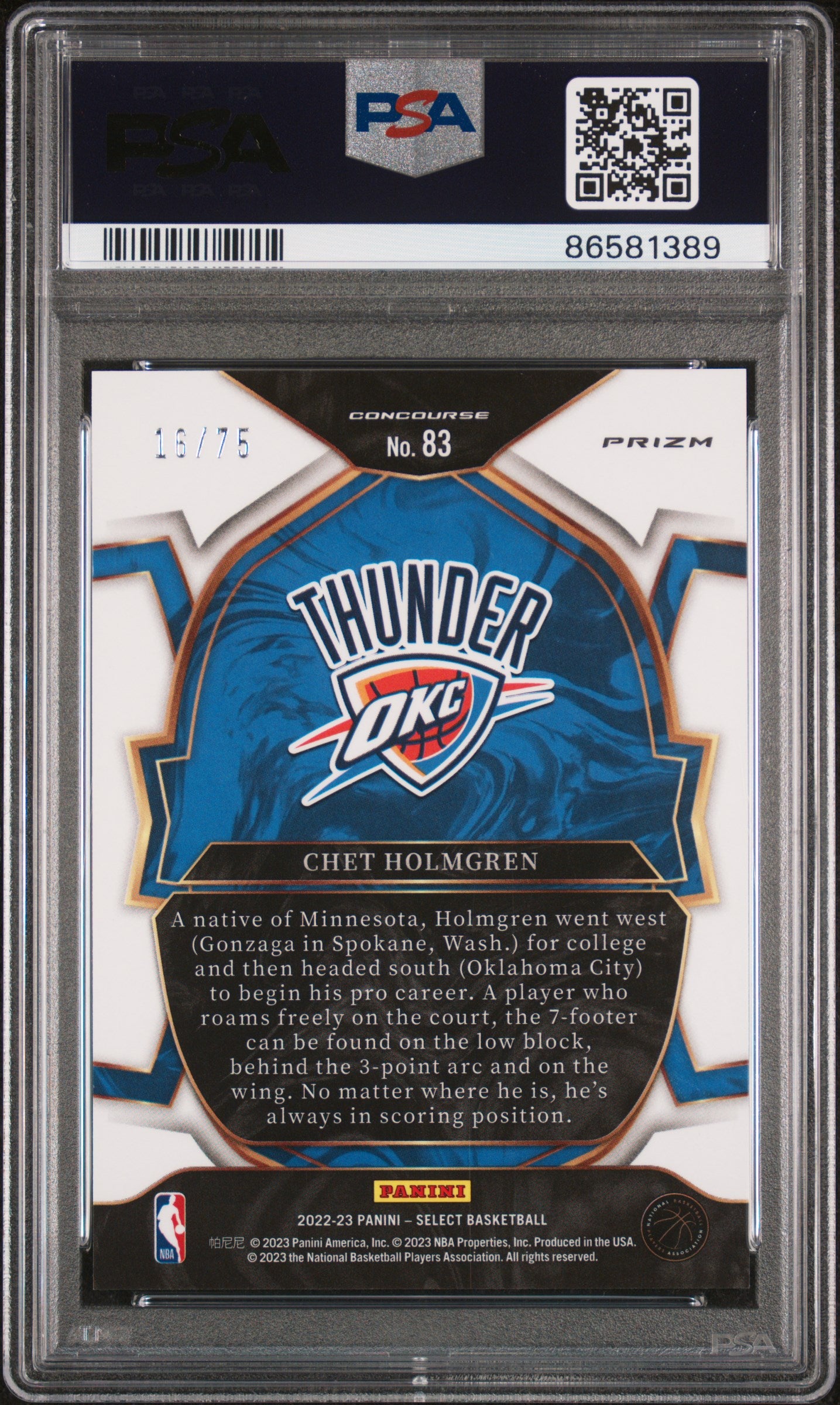 2022 Panini Select Chet Holmgren #83 White Disco PSA 10