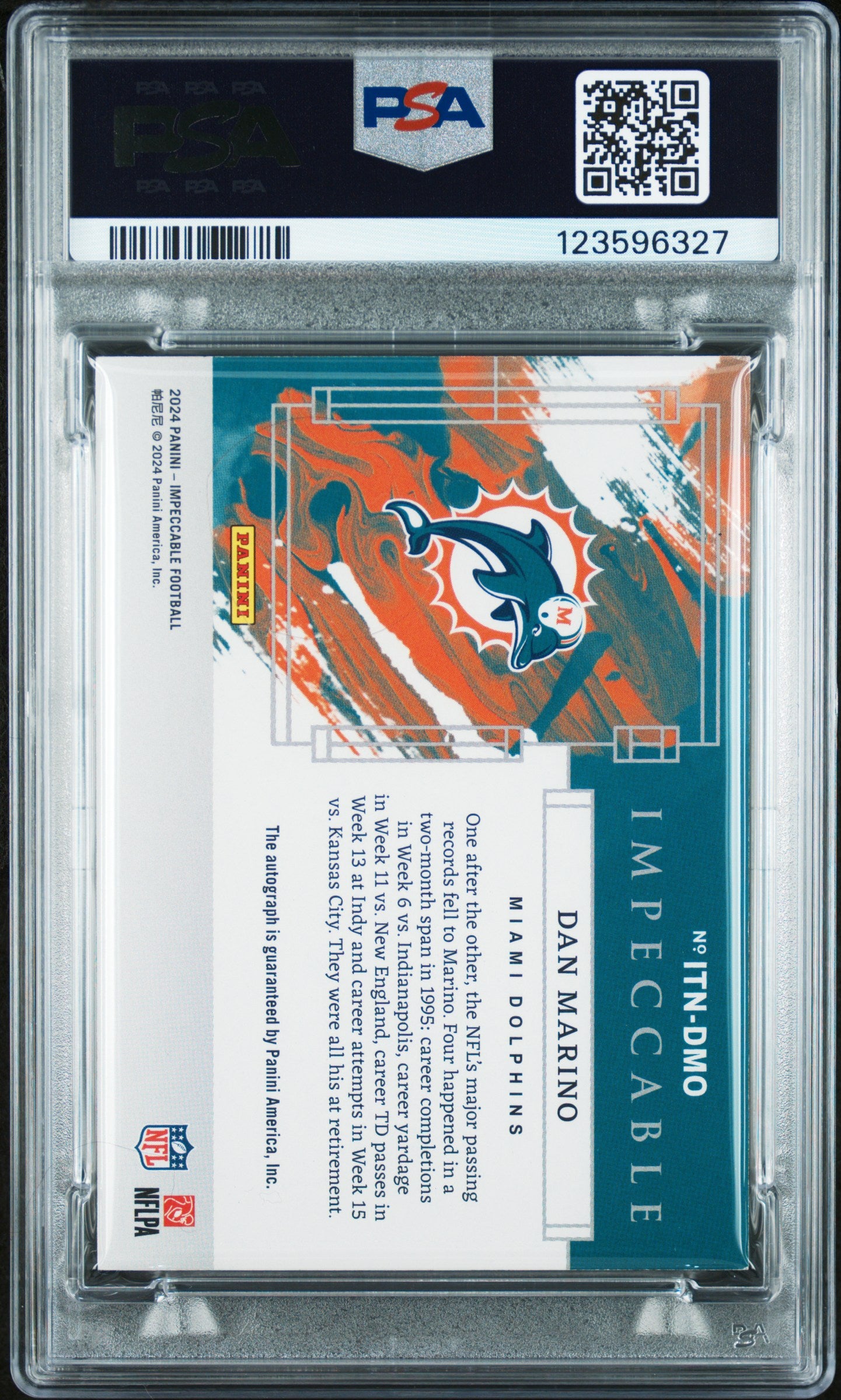 2024 Panini Impeccable Impeccable Team Names Autographs Dan Marino #ITNDMO PSA 7
