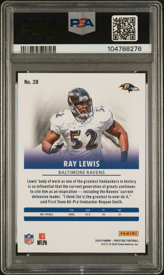 2024 Panini Prestige Ray Lewis #28 Pink Premium Xtra Points 11/25 PSA 9