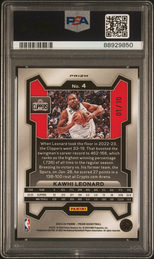 2023 Panini Prizm Kawhi Leonard #4 Gold Shimmer Fotl PSA 10