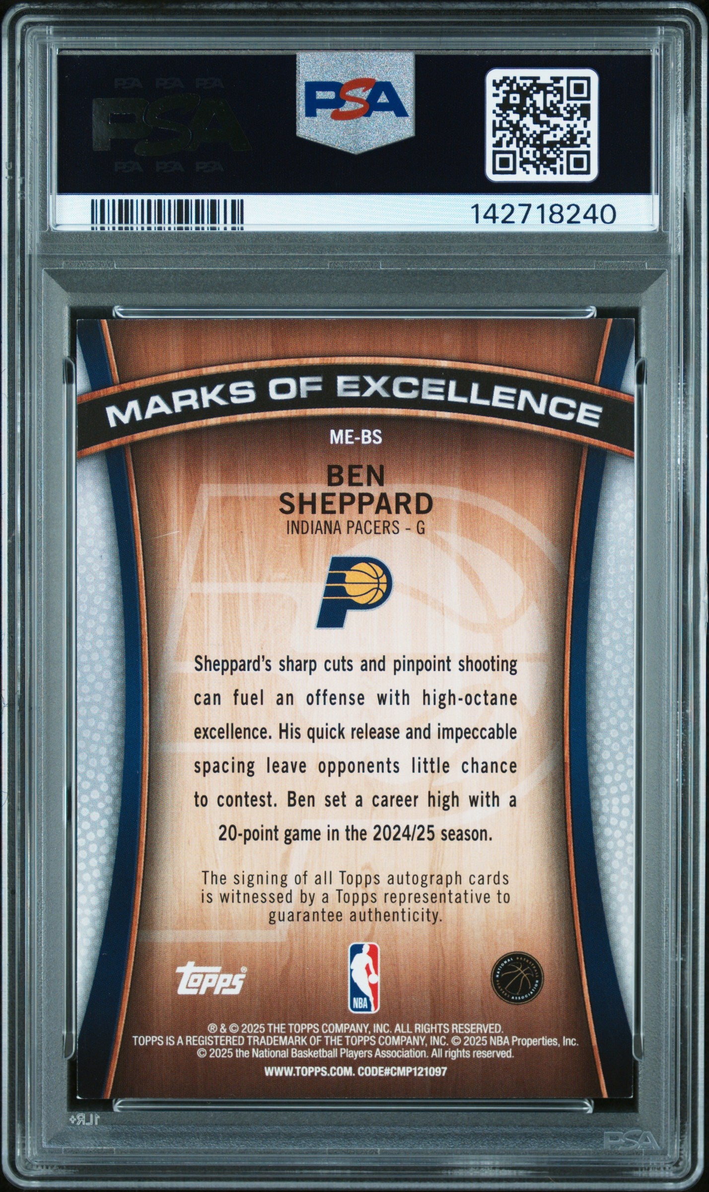 2025 Topps Marks Of Excellence Ben Sheppard #ME-BS PSA 7