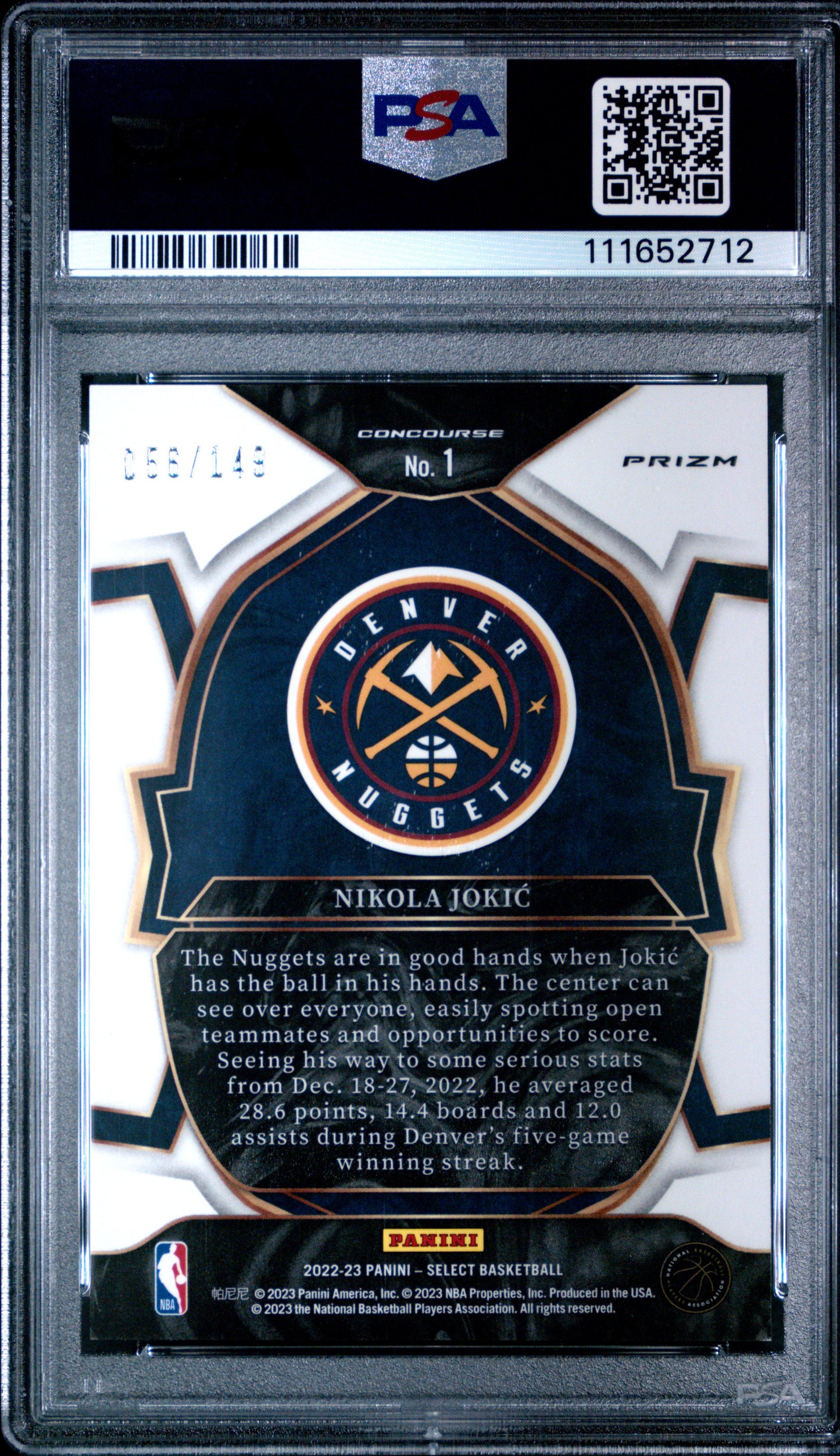 2022 Panini Select Nikola Jokic #1 White PSA 9
