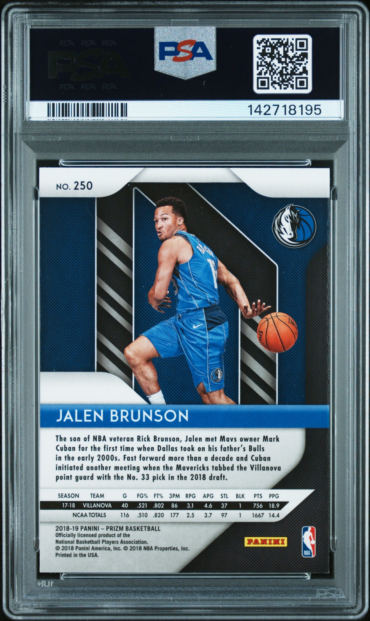 2018 Panini Prizm Jalen Brunson #250 PSA 9