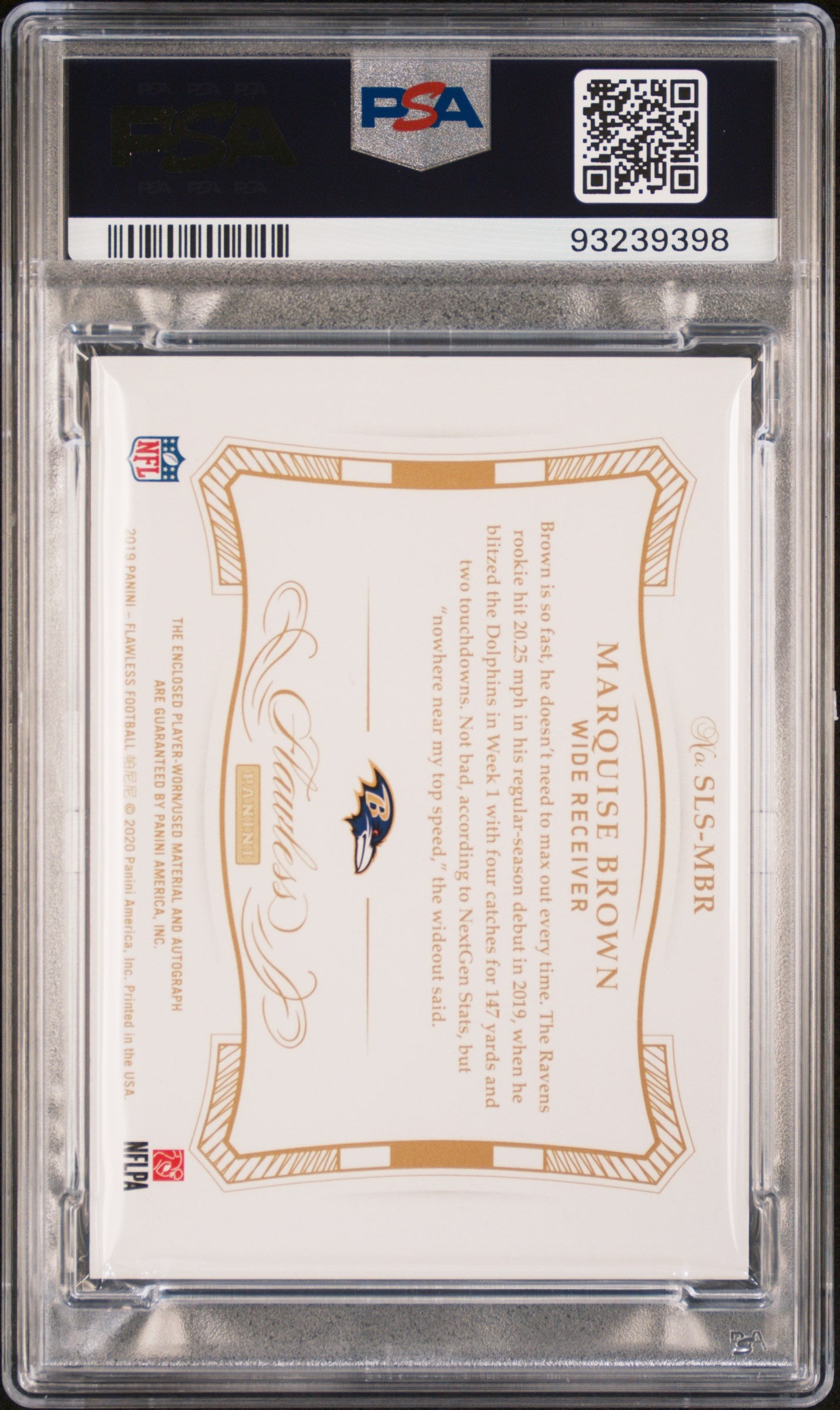 2020 Panini Flawless Marquise Brown #SLSMBR '19 Shield Signature 1/1 PSA 8