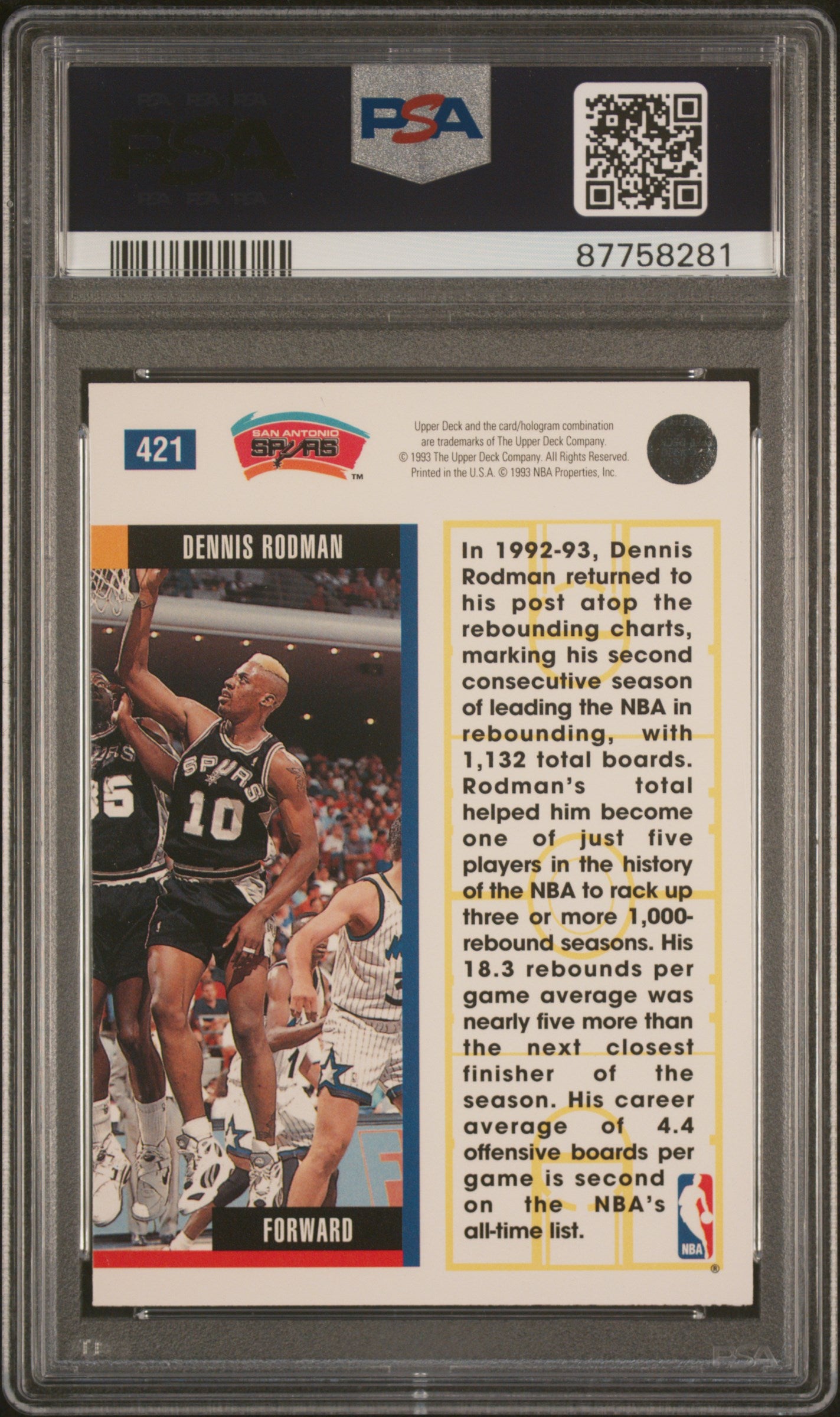 1993 Upper Deck Dennis Rodman #421 PSA 10