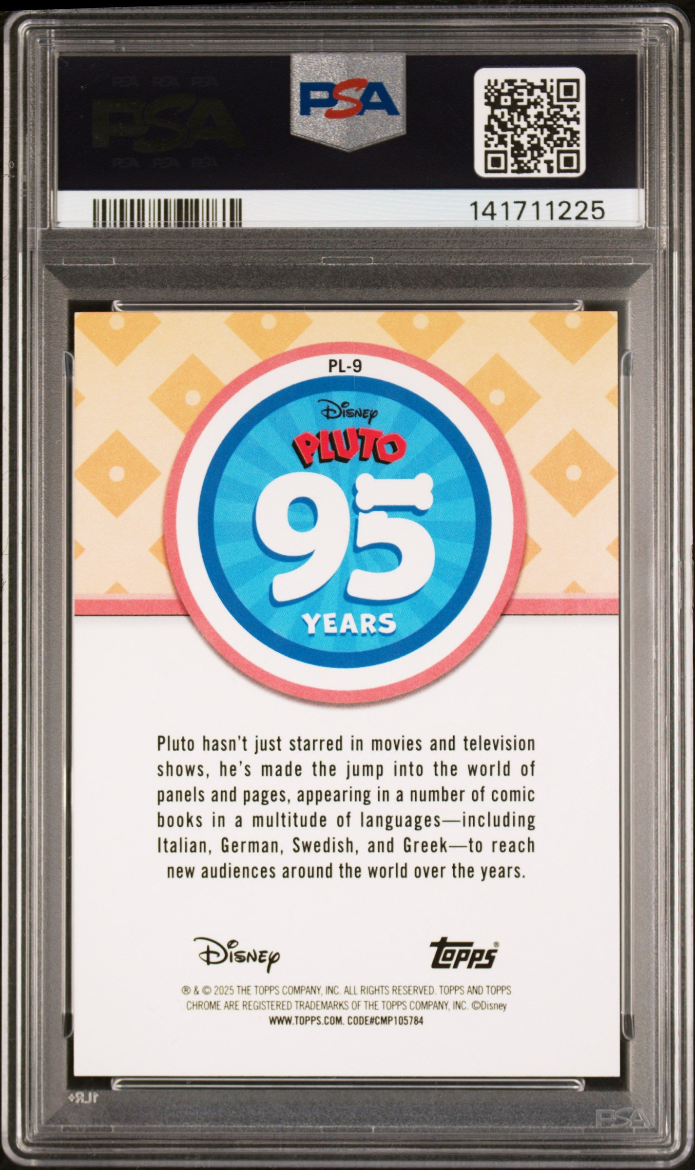 2025 Topps Chrome Disney Pluto 95th Anniversary Pluto Anv Red Ref /5 #9 PSA 9