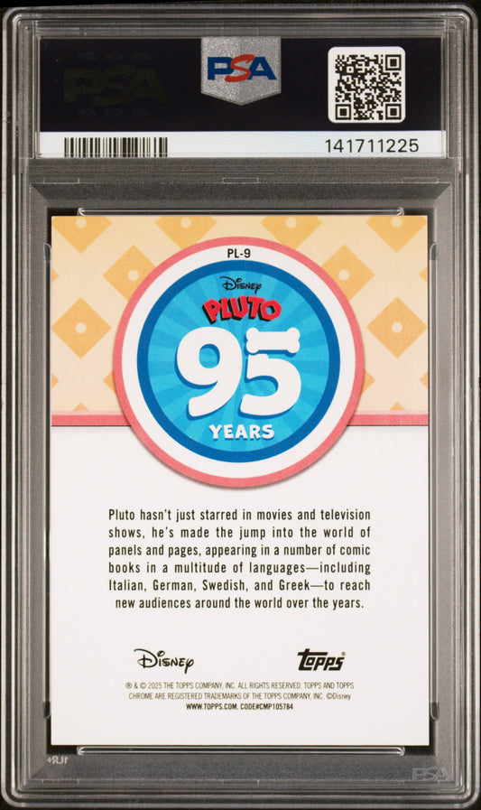 2025 Topps Chrome Disney Pluto 95th Anniversary Pluto Anv Red Ref /5 #9 PSA 9