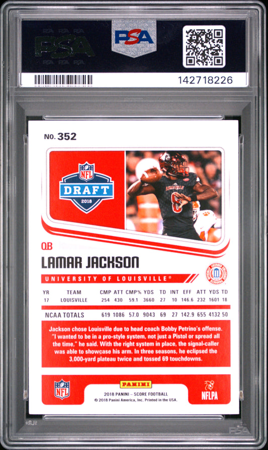 2018 Panini Score Lamar Jackson #352 PSA 10