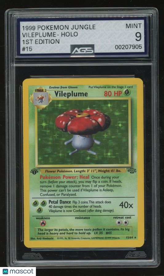 1999 Pokemon Jungle Vileplume #015 1st Edition AGS 9
