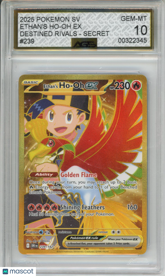 2025 Pokemon Destined Rivals Ethan's Ho-Oh ex #239 AGS 10