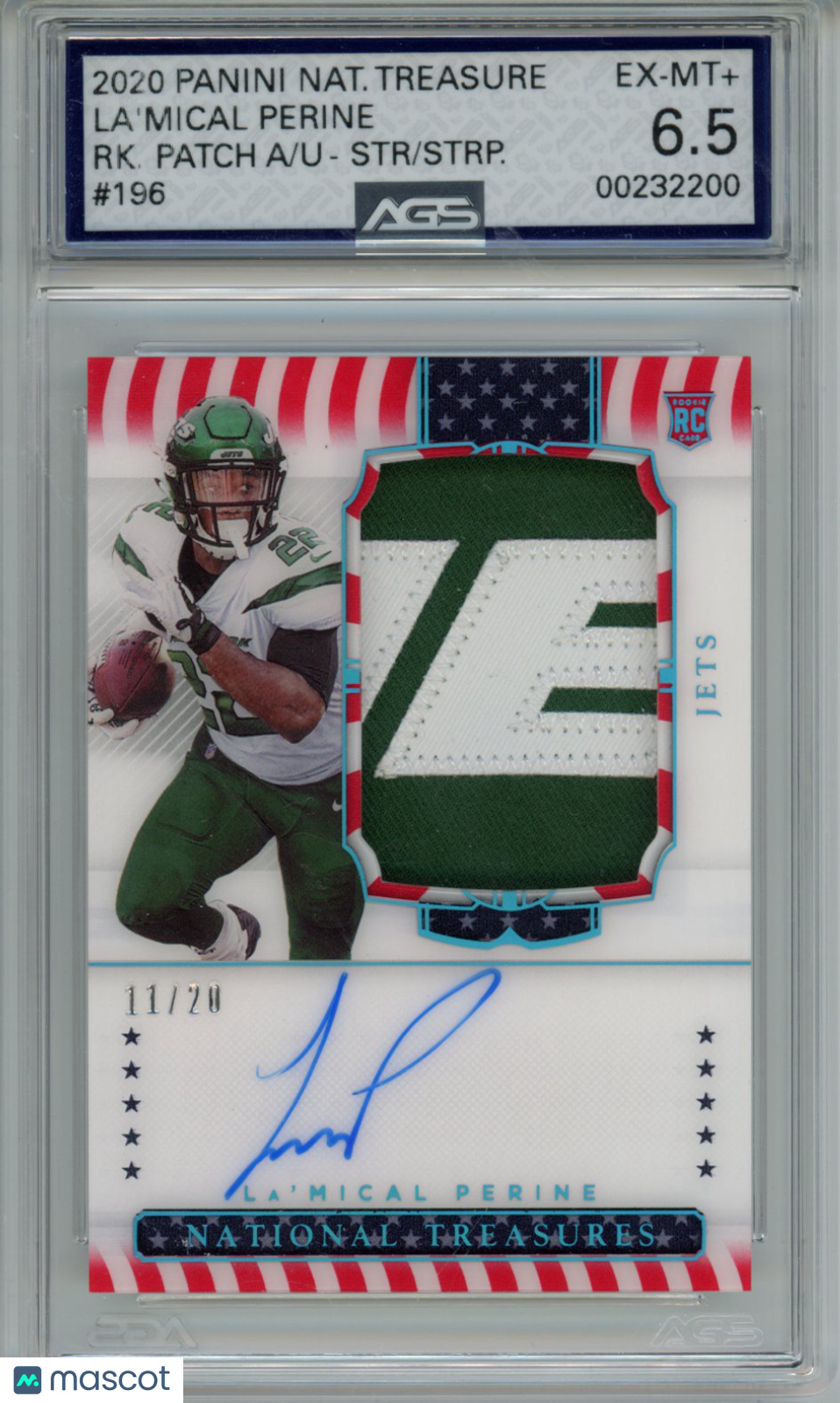 2021 Football 2020 Panini National Treasures La'Mical Perine #196 AGS 6.5