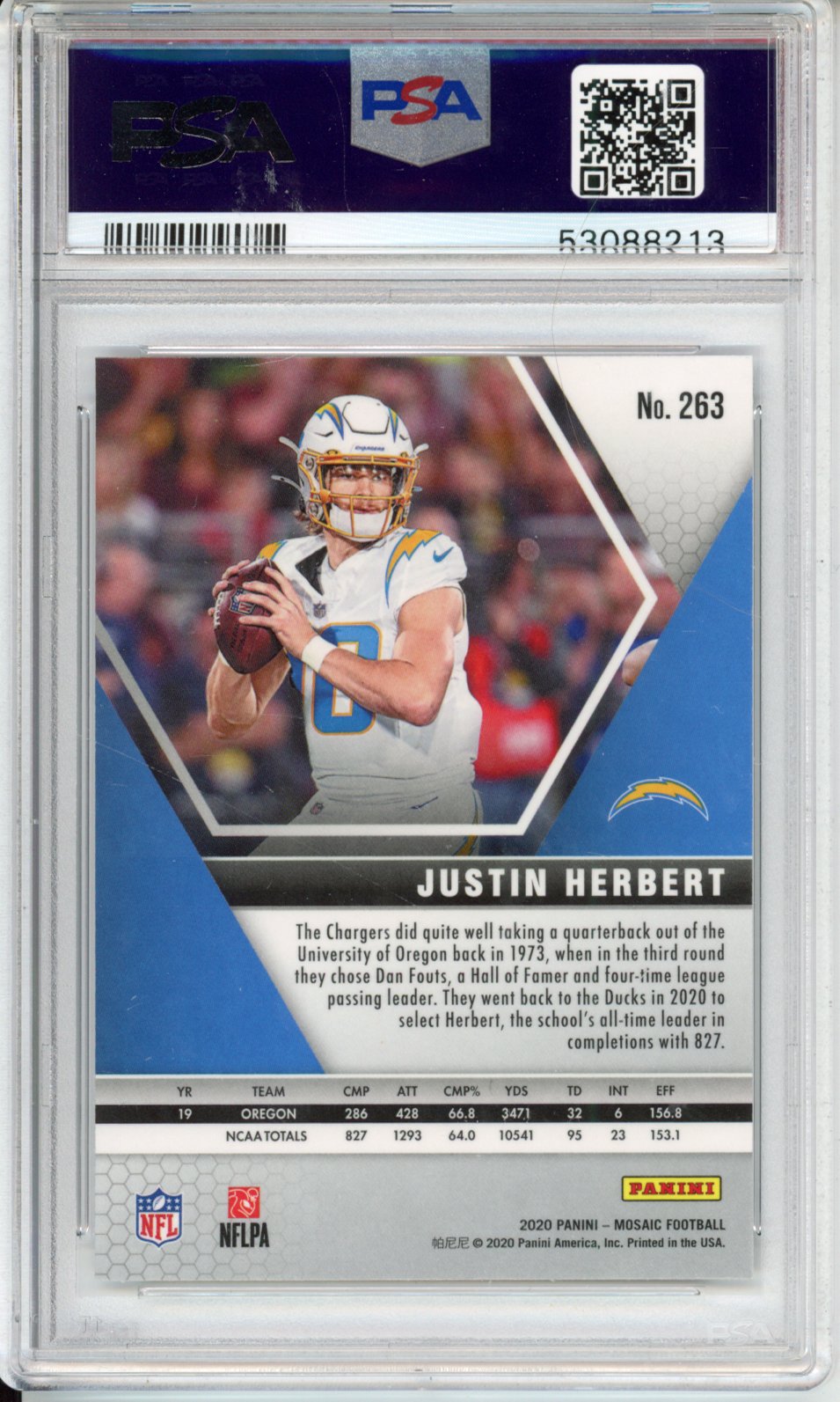 2020 Panini Mosaic Justin Herbert #263 PSA 9