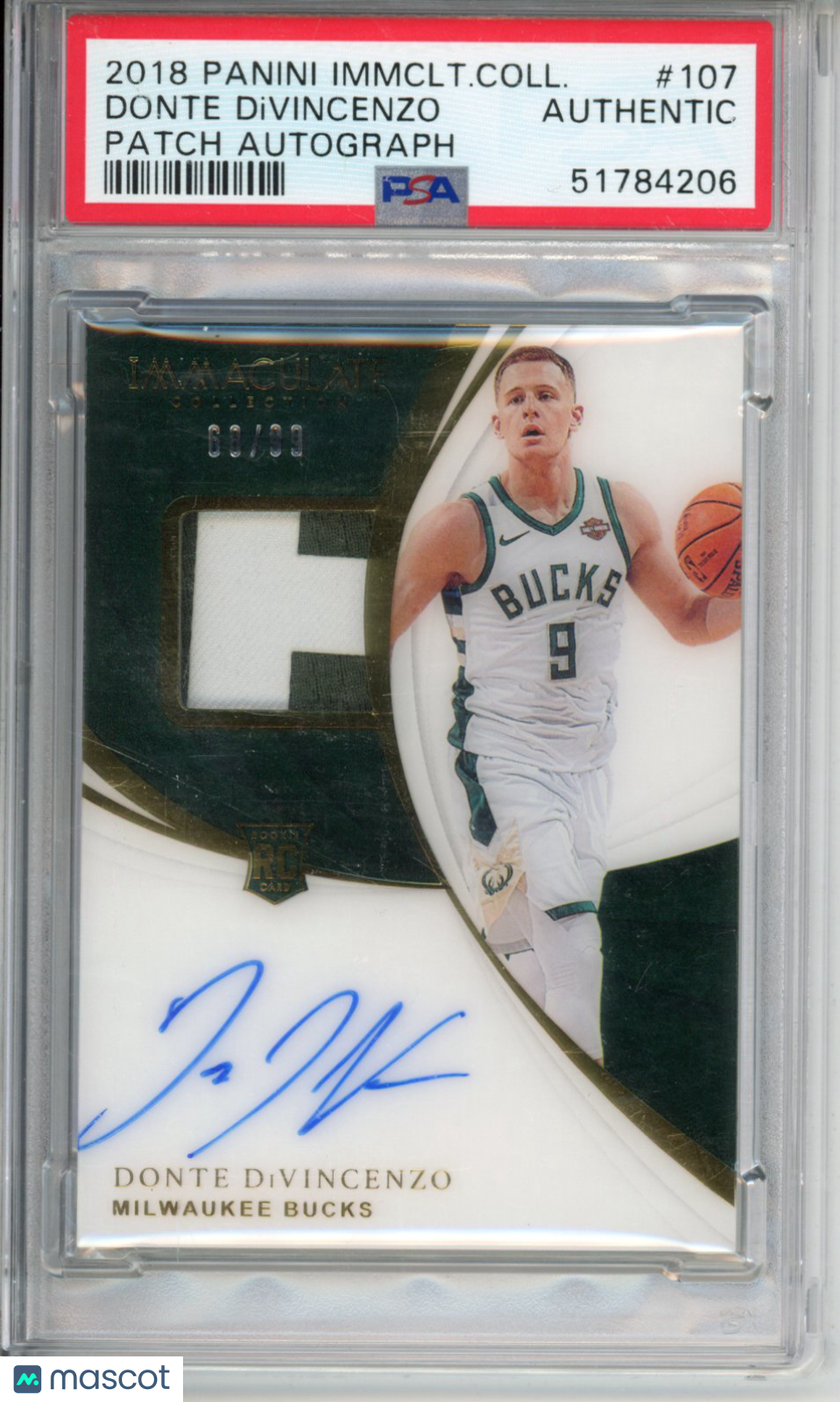 2018 Panini Immaculate Collection Donte Divincenzo #107 Patch Autograph PSA A