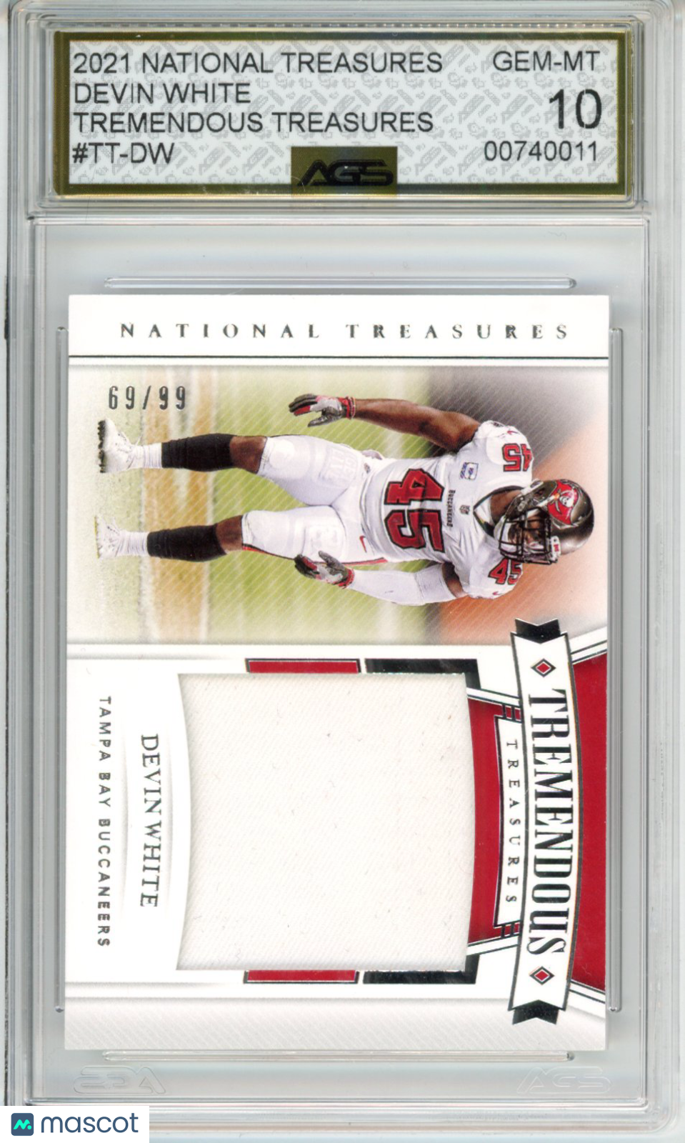 2021 Panini National Treasures Devin White #TT-DW Buccaneers AGS 10