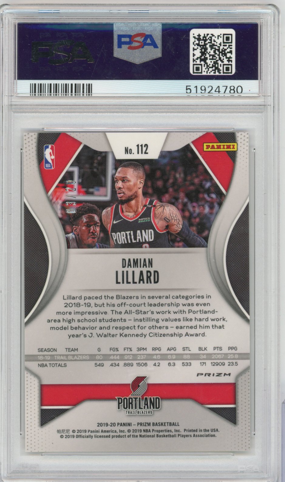 2019 Panini Prizm Basketball Damian Lillard #112 Fast Break Bronze English PSA 9