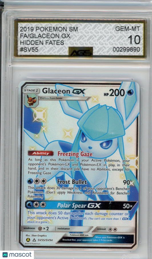 2019 Pokemon Hidden Fates Glaceon GX #SV55 AGS 10