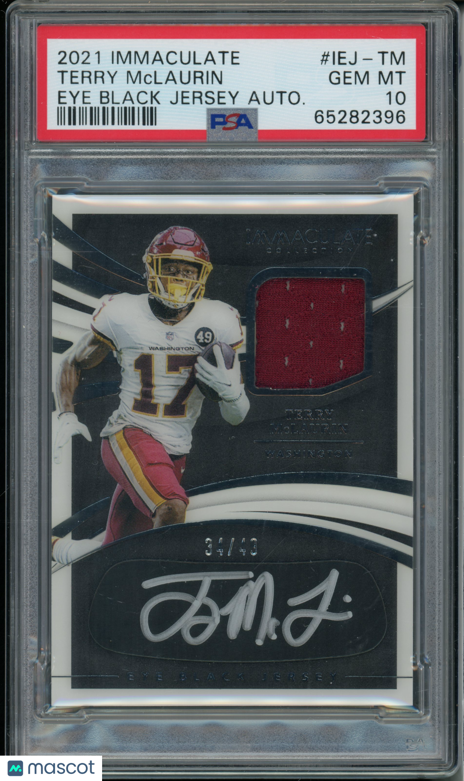2021 Immaculate Collection Terry Mclaurin RPA Eye Black Jersey Auto PSA 10