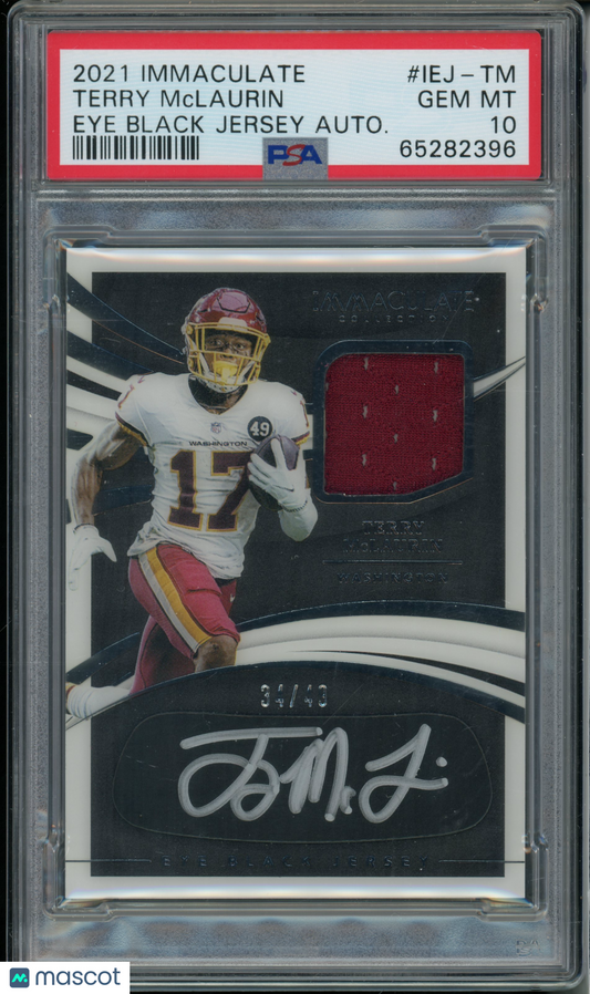 2021 Immaculate Collection Terry Mclaurin RPA Eye Black Jersey Auto PSA 10