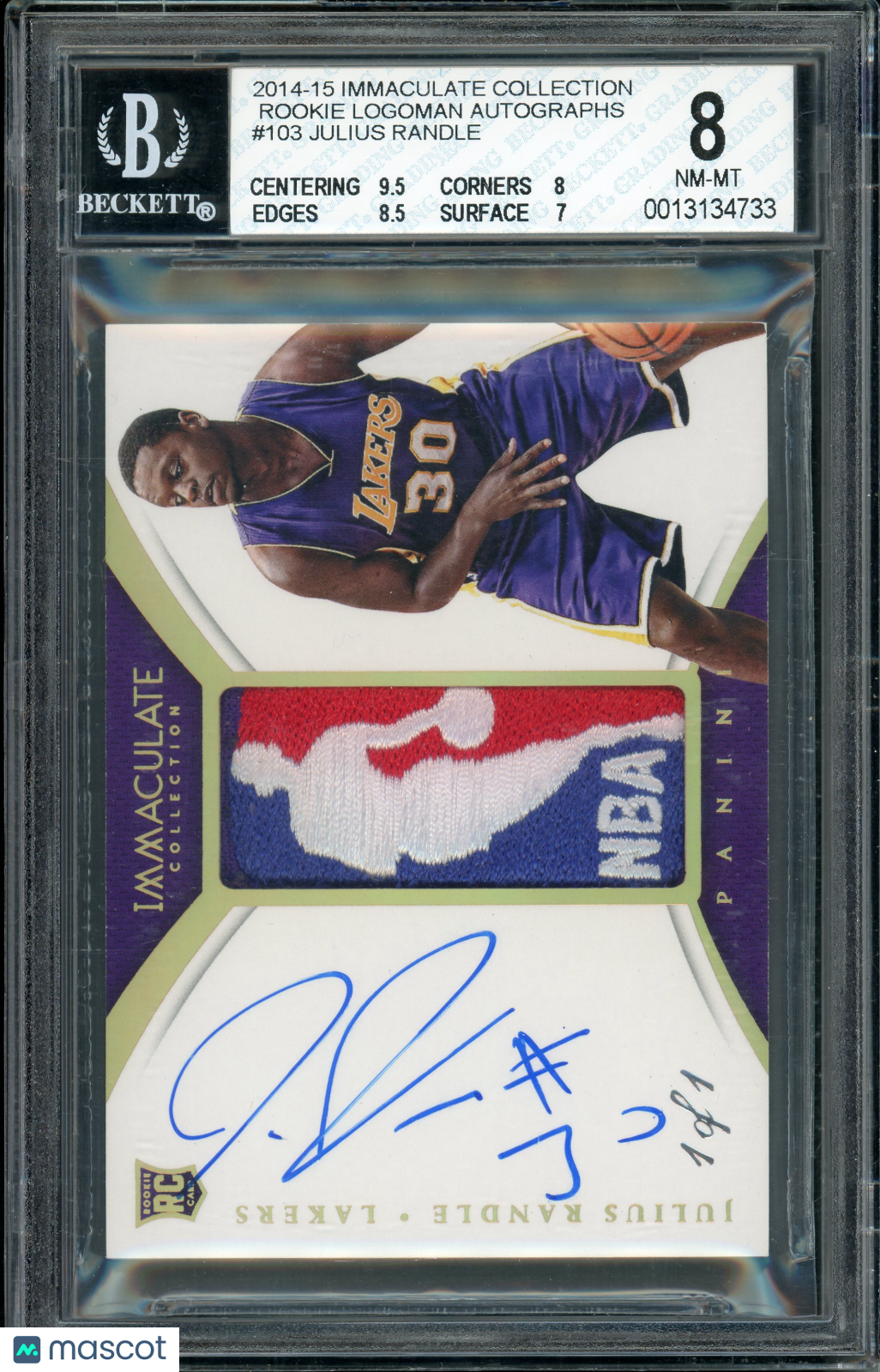 2014-15 Immaculate Collection Julius Randle Rookie Logoman Auto RC RPA BGS 8