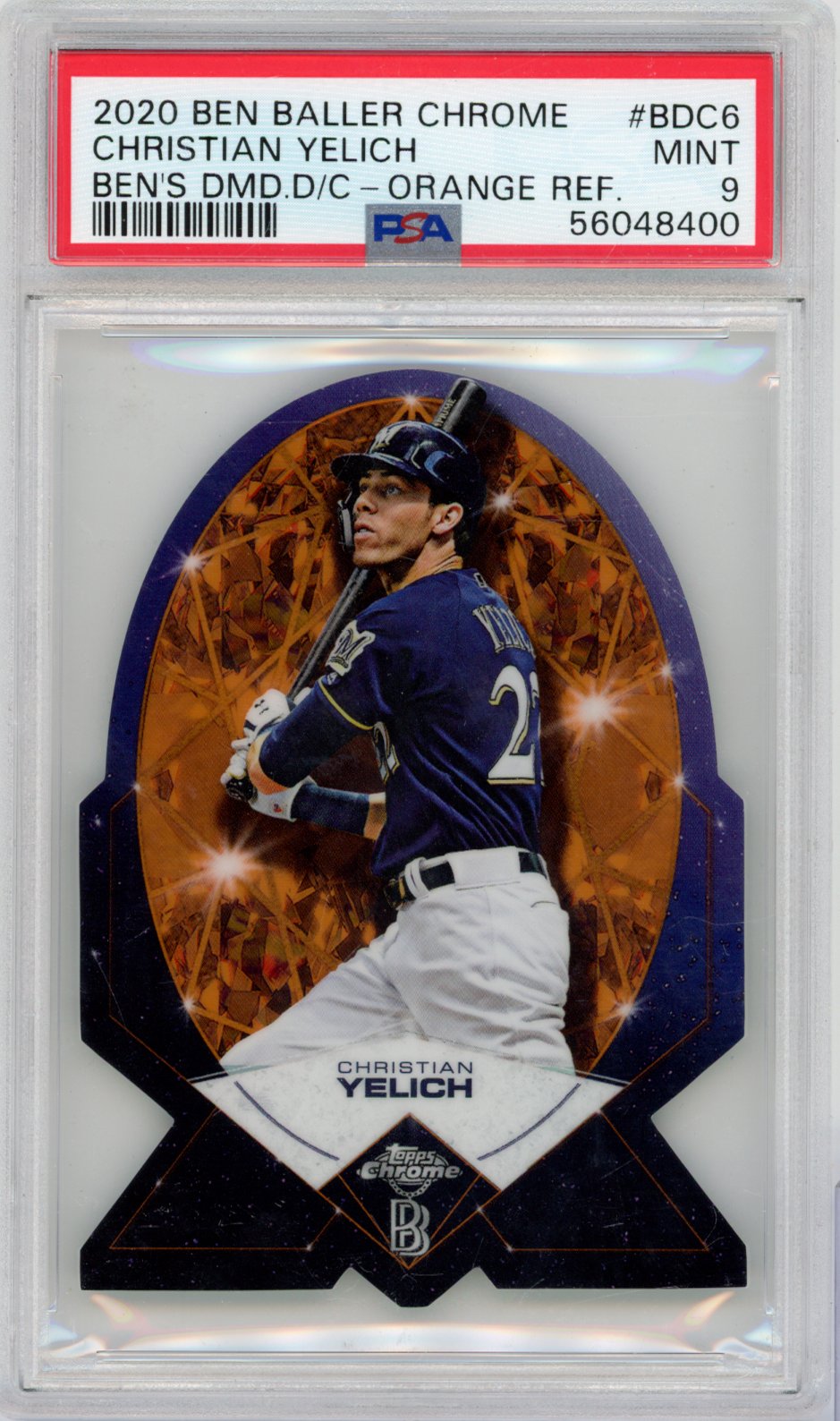 2020 Ben Baller Chrome Ben's Diamond Die-Cuts Christian Yelich Orange Refractor BDC6 English PSA 9