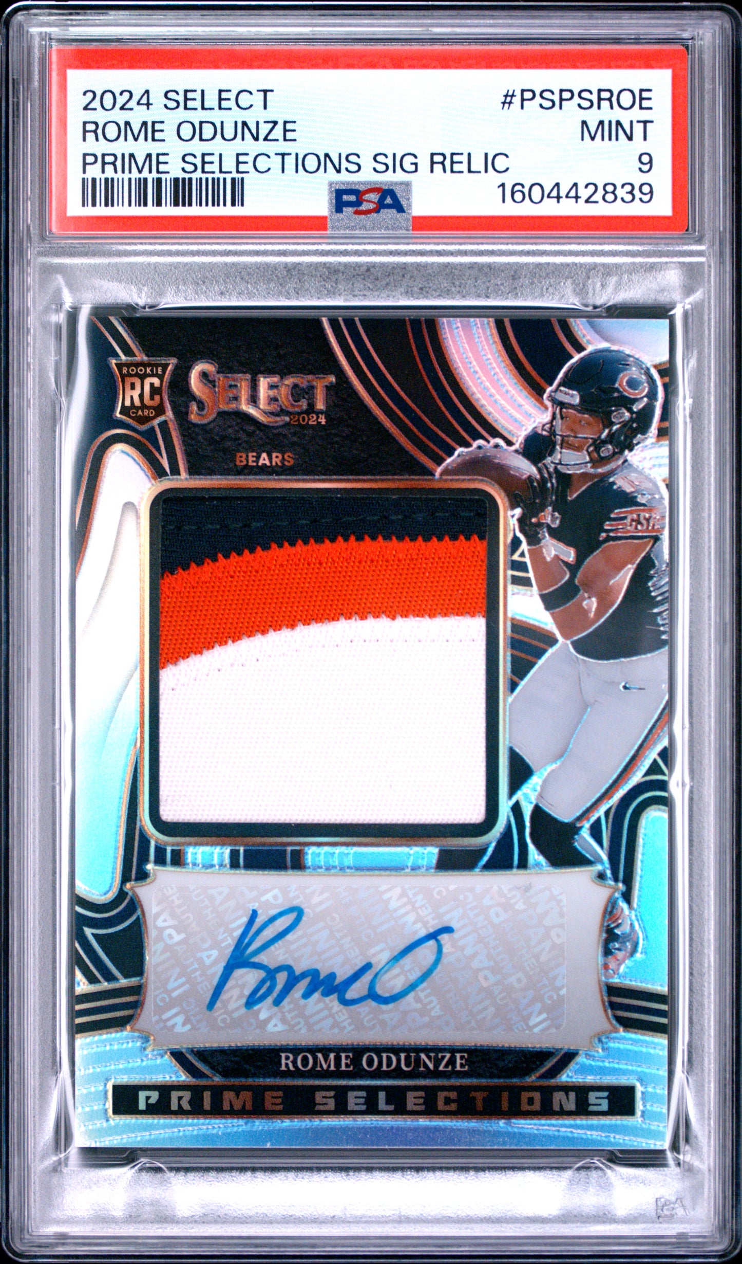 2024 Panini Panini Panini Select Prime Selections Signature Relics Rome Odunze PSPSROE English PSA 9