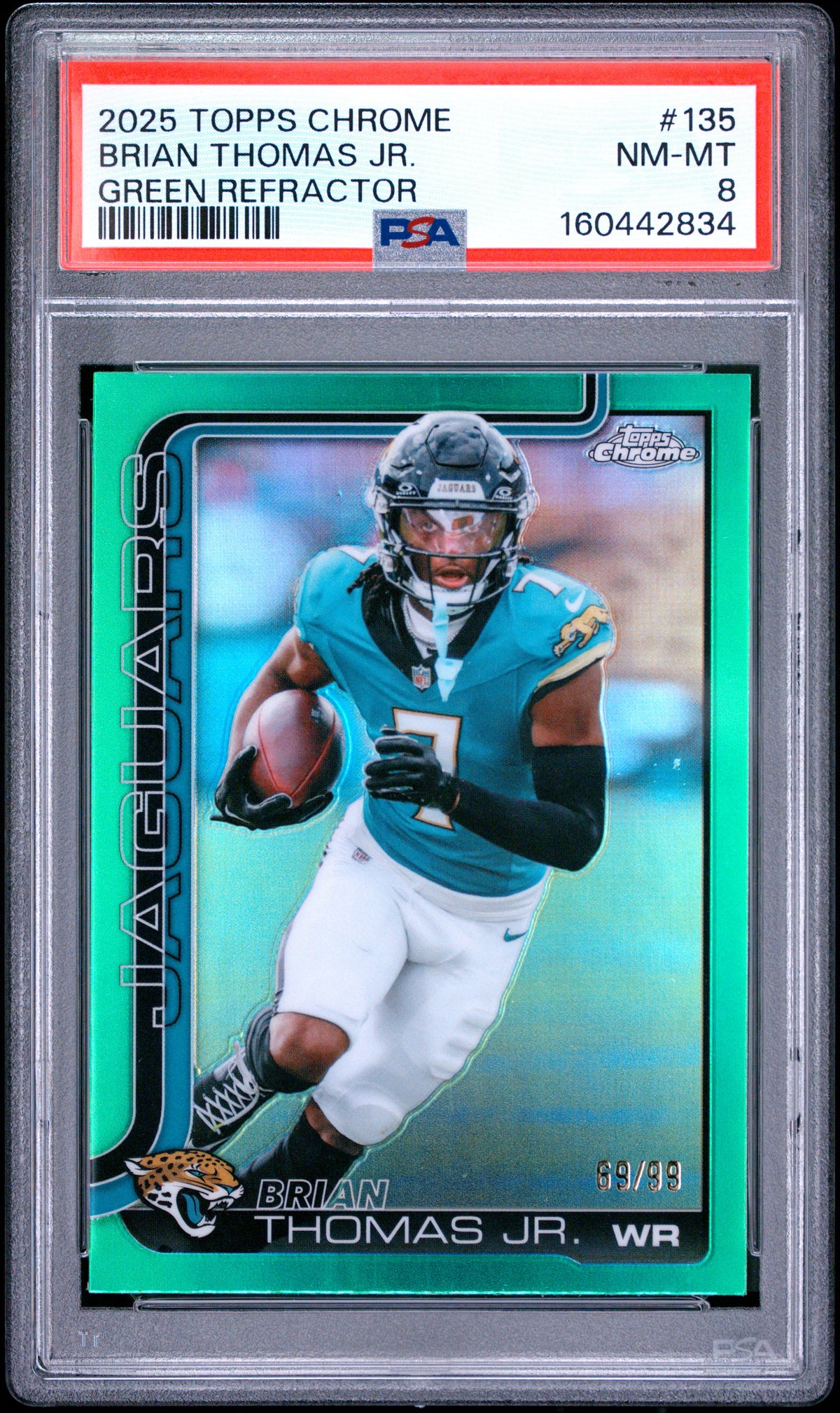 2025 Topps Chrome Football Brian Thomas Jr. #135 Green Refractor English PSA 8
