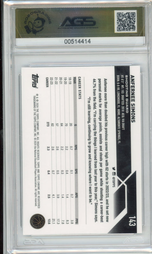 2023-24 TOPPS CHROME BASKETBALL ANFERNEE SIMONS #143 NEGATIVE REFRACTORS AGS 9.5