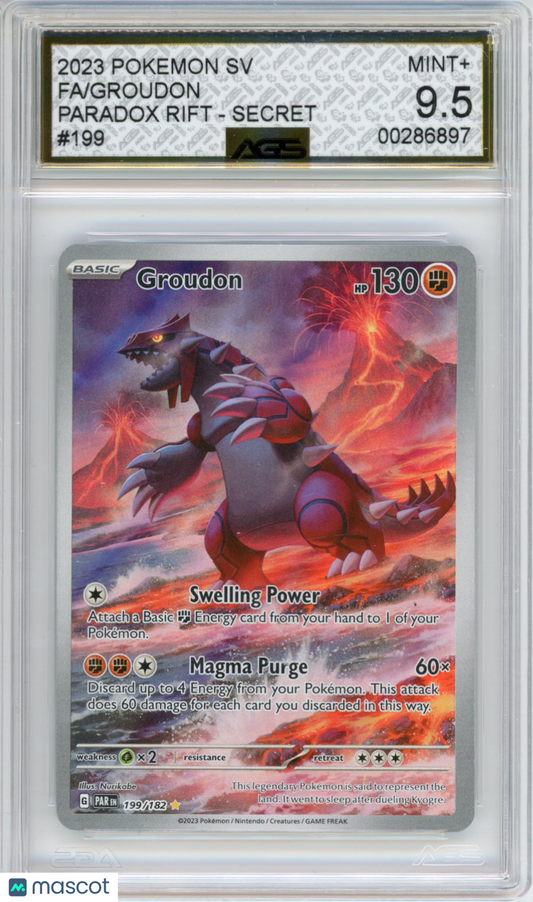 2023 Pokemon Paradox Rift Groudon #199/182 Unlimited AGS 9.5