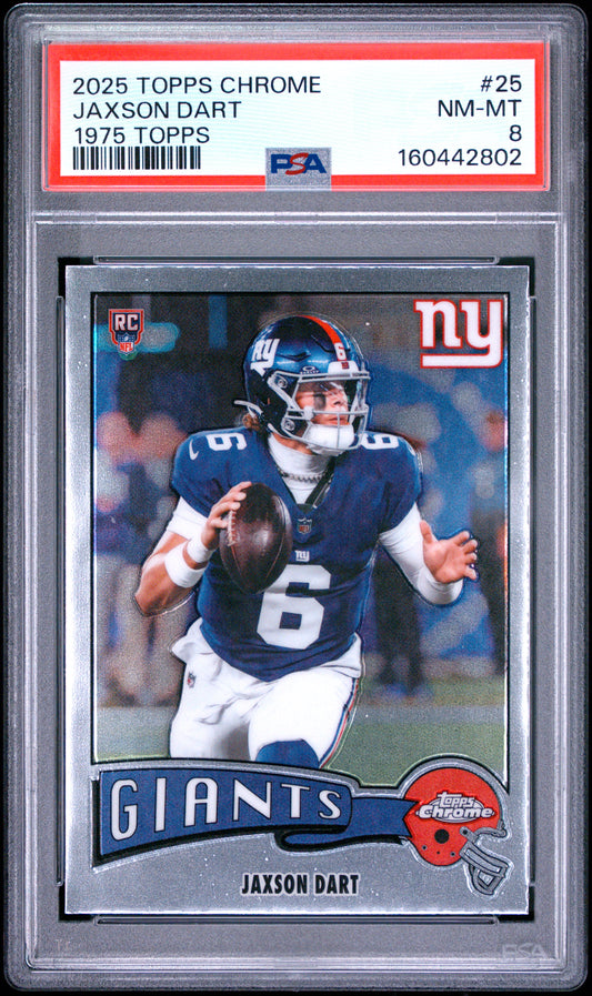 2025 Topps Chrome Football Jaxson Dart #1975-25 English PSA 8