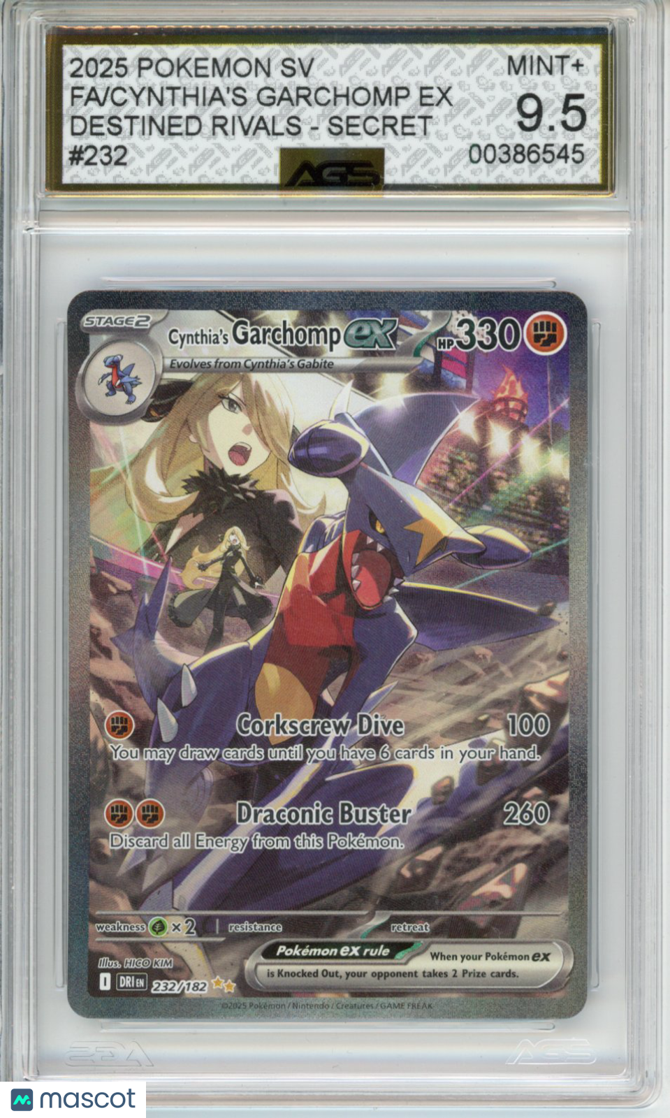 2025 Pokemon Destined Rivals Cynthia's Garchomp ex #232 Unlimited AGS 9.5