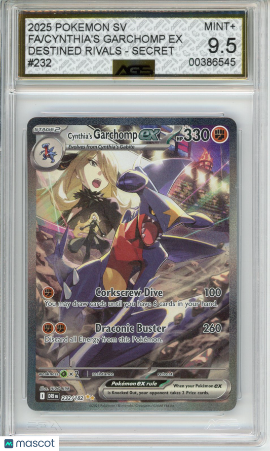 2025 Pokemon Destined Rivals Cynthia's Garchomp ex #232 Unlimited AGS 9.5