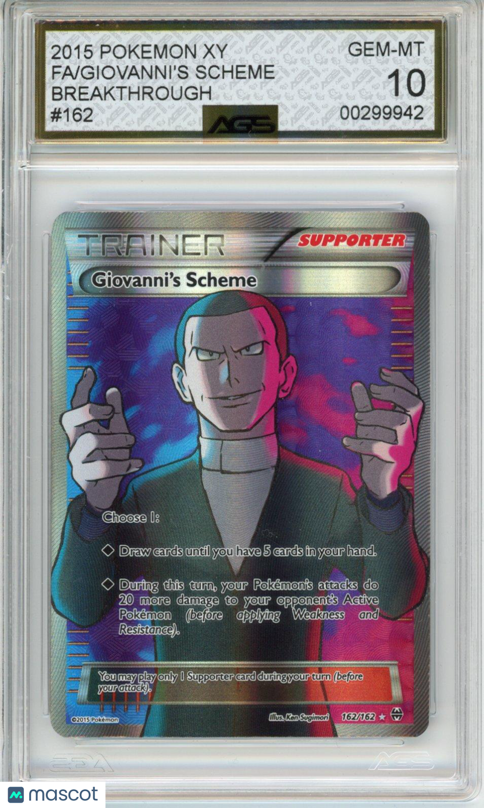 2015 Pokemon XY BREAKthrough Giovanni's Scheme #162 Unlimited AGS 10