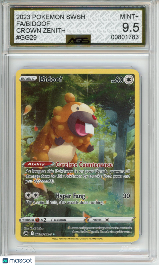 2023 Pokemon Crown Zenith Bidoof #GG29 Unlimited AGS 9.5