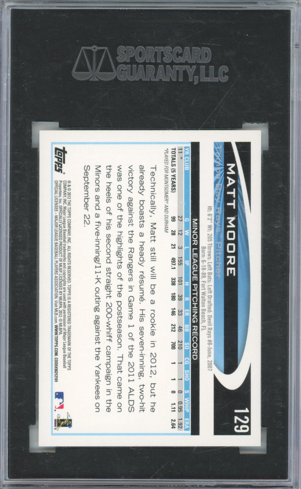 2012 Topps Topps Matt Moore Gold Sparkle 129 English SGC 9