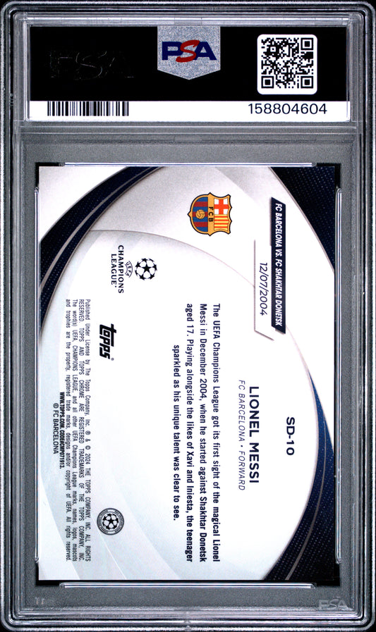 2023 unknown unknown 24 Topps Chrome UEFA Club Competitions Starball Debut Lionel Messi Yellow Mini Diamond SD10 English PSA 3