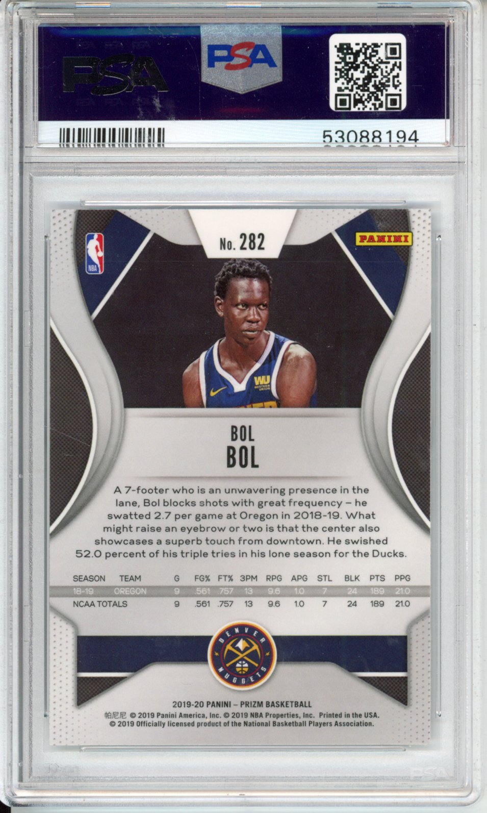 2019 Panini Prizm Bol Bol #282 PSA 8
