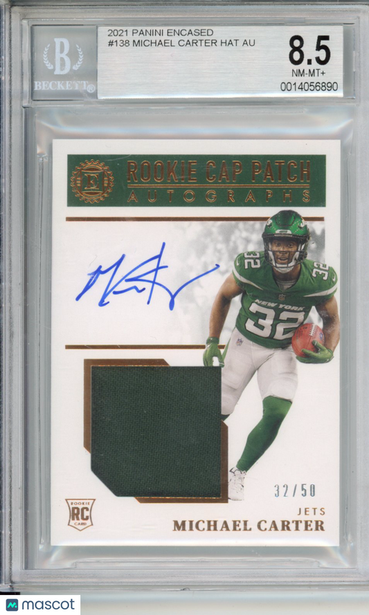 2021 Panini Encased Michael Carter HAT #138 /50 auto BGS 8.5 Auto 10
