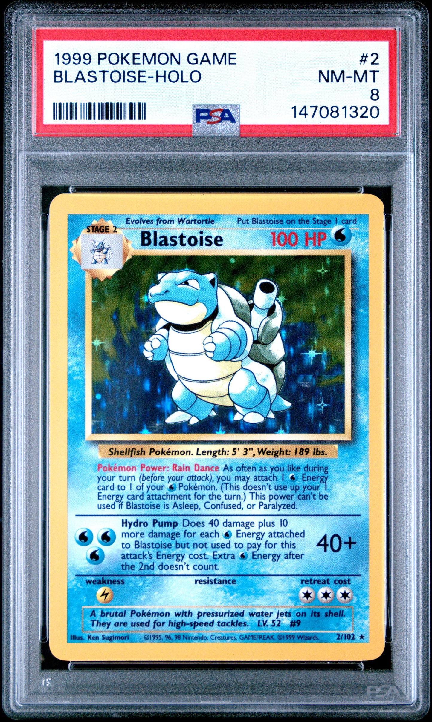 1999 GAME BLASTOISE-HOLO #2 English PSA 8