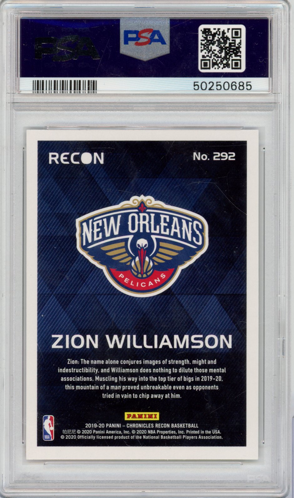 2019 Panini Panini Panini Panini Zion Williamson Panini Chronicles Recon Basketball #292 Pink English PSA 10
