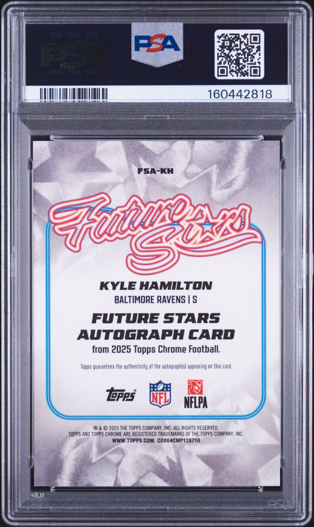 2025 Topps Chrome Future Stars Autographs Kyle Hamilton Gold Refractor KH English PSA 10