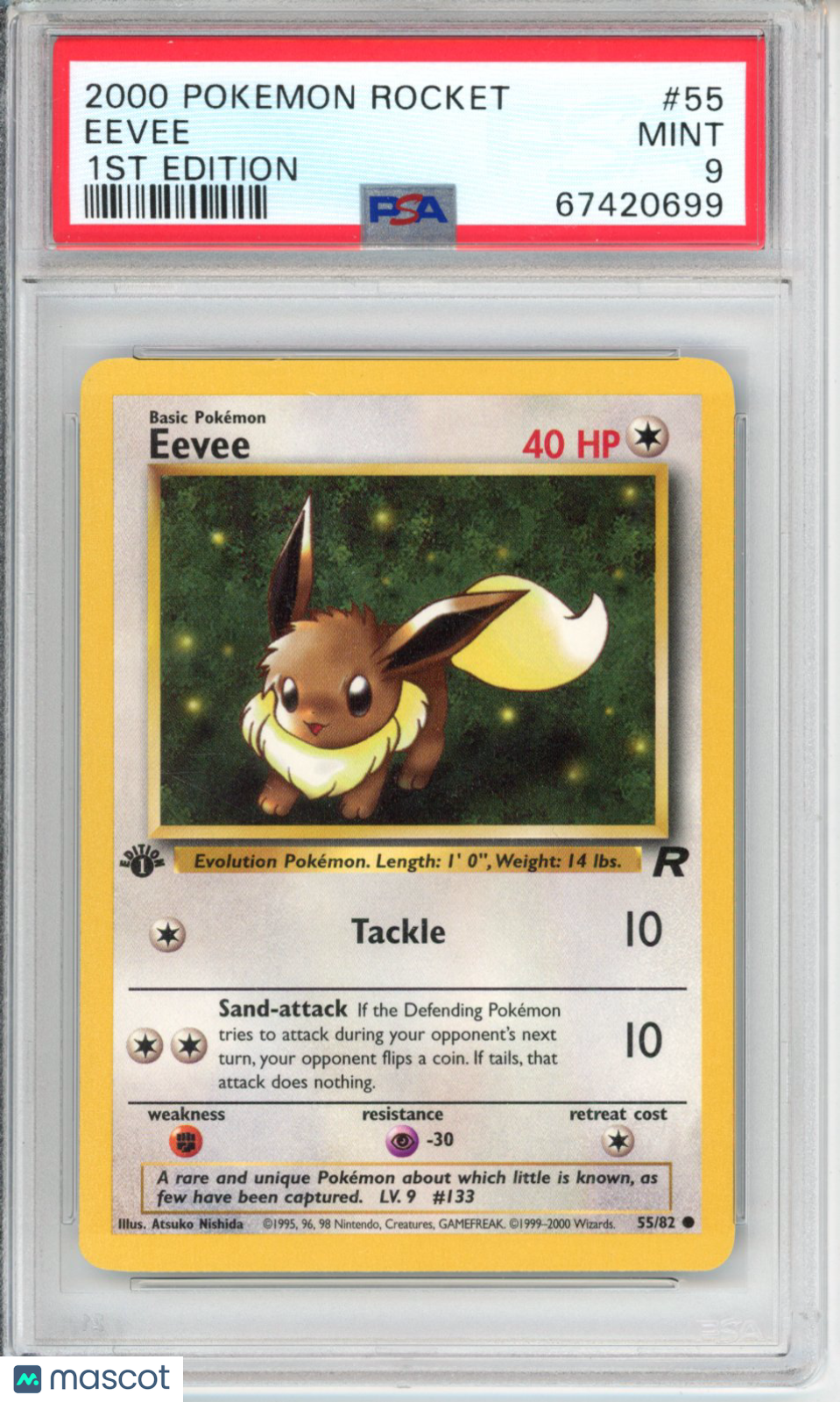 2000 Pokemon Rocket Eevee #55 1ST Edition PSA 9